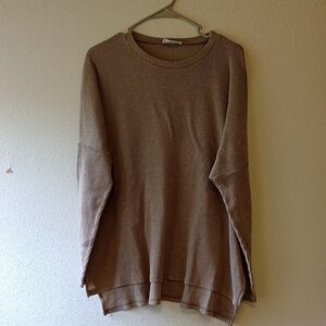 Zenana Ribbed Long Sleeve Cozy Crew Neck Sweater Shirt Size L